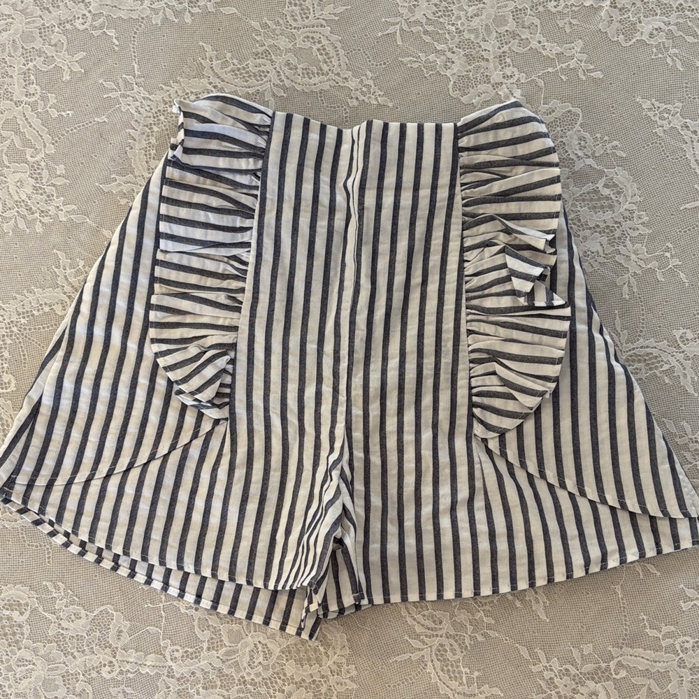 Zara Striped Ruffle Shorts